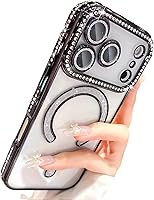 Vista 16 de Funda magnética con purpurina para iPhone 15 Plus [compatible con MagSafe] protector de lente de cámara con diamantes de imitación brillantes