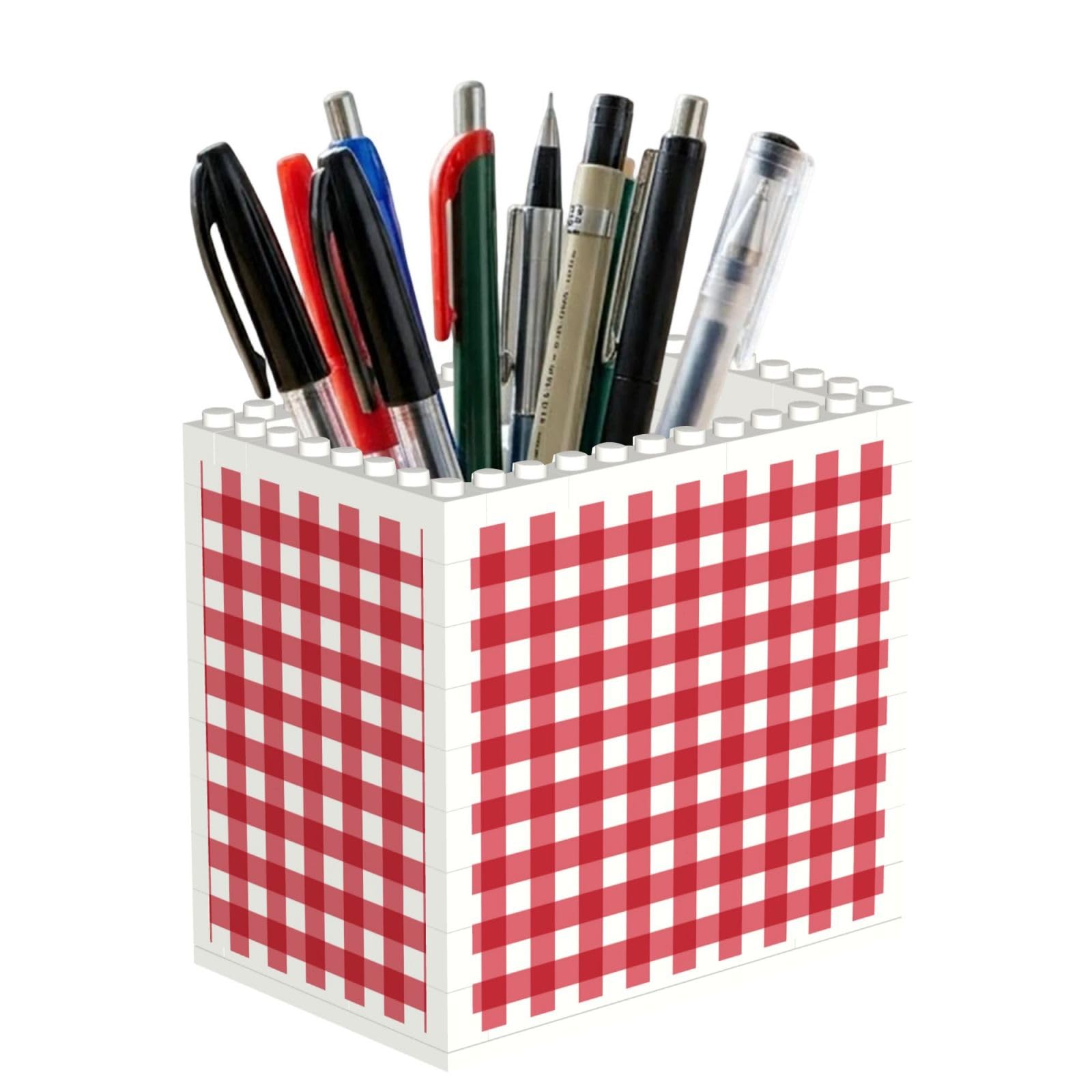 Poadnly Red Plaid Checkered Abstract, Pen Pot Pencil Holder for Office Home School, Compact Desk Organiser for Office Stationery