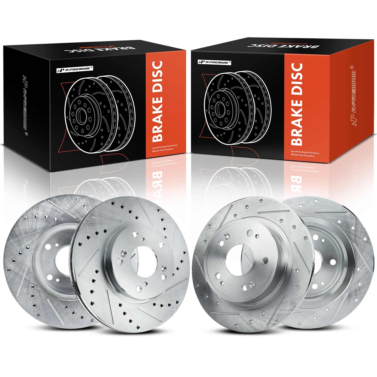 Photo 1 of A-Premium Front and Rear Drilled and Slotted Disc Brake Rotors Compatible with Select Honda Models - Accord 2005-2016, Civic 2015, 4-PC Set