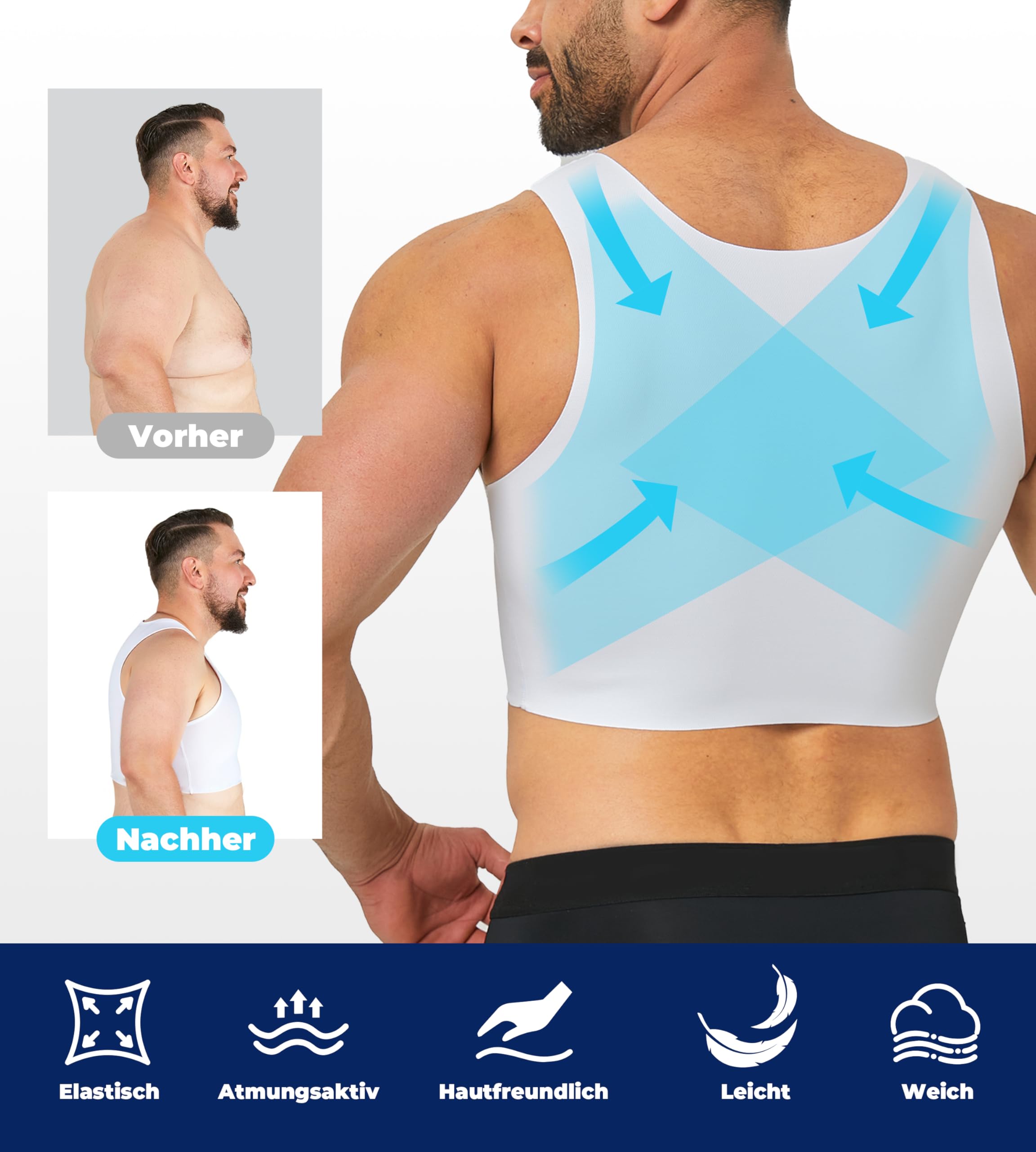 Kompressions-Gynäkomastie, Brust-Bindeband, Bauchweg-Tanktop, Brust-BH für Transgender, FTM, Tomboy, Männer und Frauen