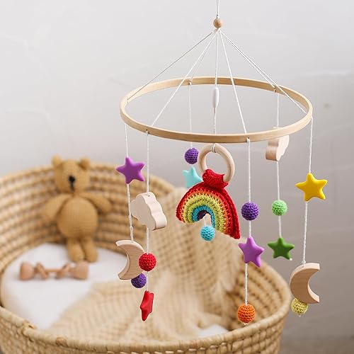 Miniatura 4 de Móvil para cuna de bebé  Móvil de guardería para bebés niñas y niños  Decoración de guardería bohemia  Diseño de arco iris de ganchillo desmontable