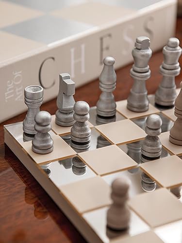 Vista 6 de Printworks Classic – Art of Chess, Mirror – Beige & Silver Wooden Chess Set with Mirrored Acrylic Board – Stylish Coffee Table Game for Adults
