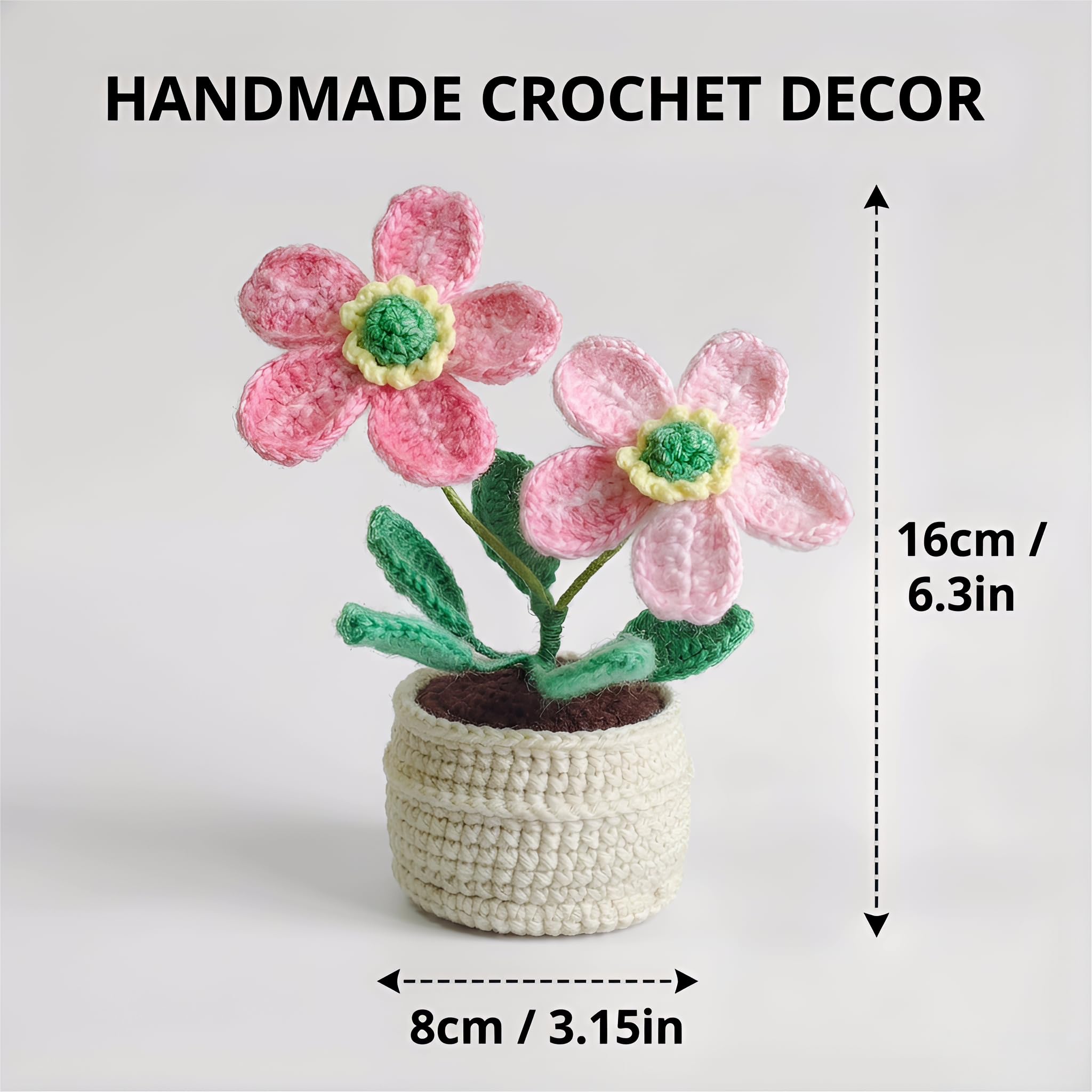 Hand-Made Crochet Wild Rose with Greeting Card and Handled Gift Bag, Spring Artificial Flowers for Mothers Day Appreciation Gifts for Family Girl Friend Other Half(Gradient Pink)