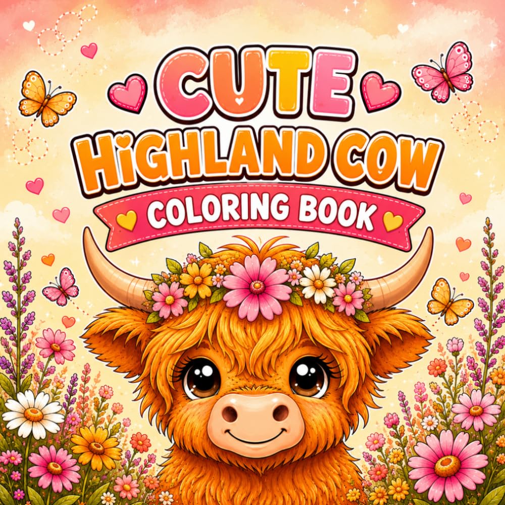 Cute Highland Cow Coloring Book: 40 Adorable Highland Cow Designs for Relaxing Fun | Cute and Easy Coloring Pages in 8.5 x 8.5 Inch Format