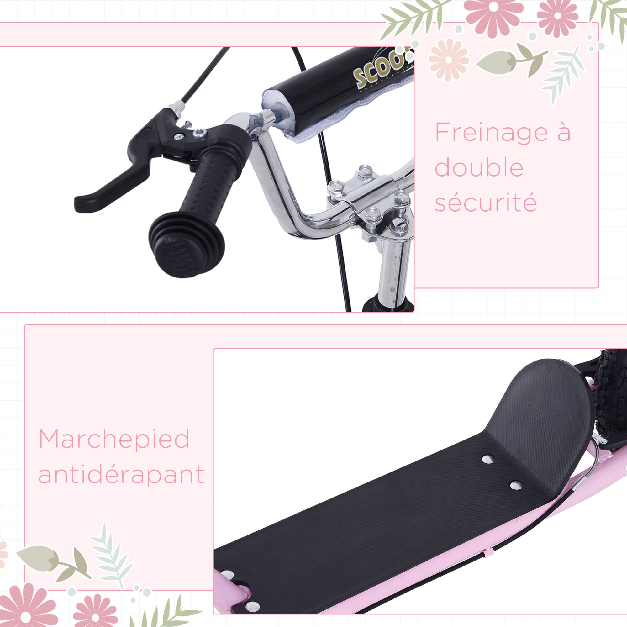 HOMCOM Trottinette Grandes Roues pneumatiques Ø 41 cm avec pegs