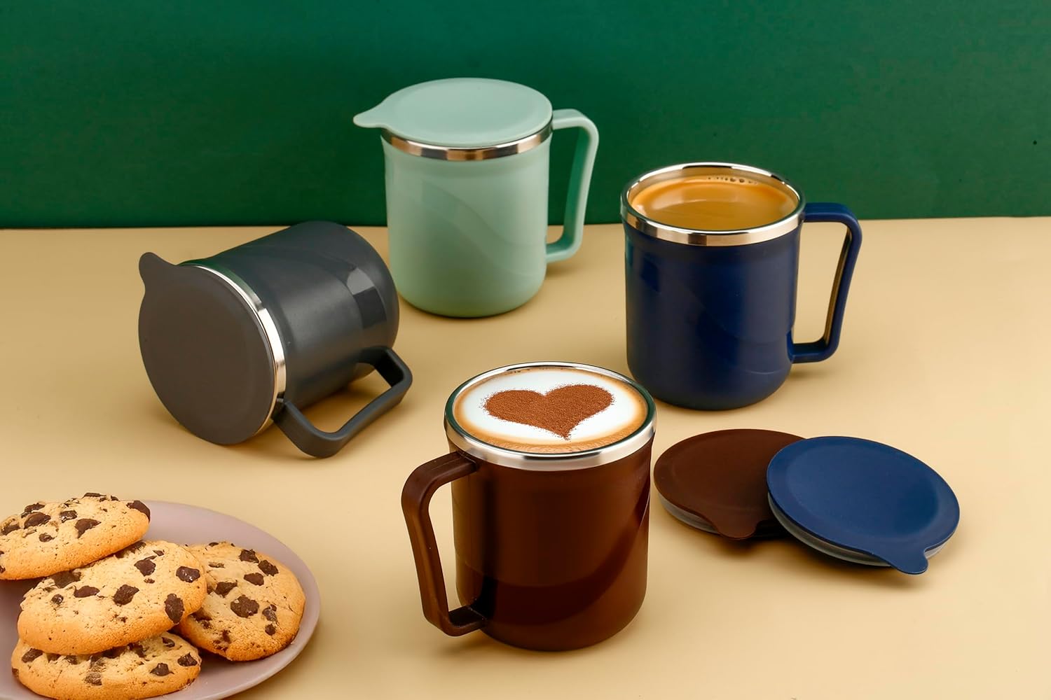 THE SR BRAND Latest Style Coffee Mug with Lid Insulated Stainless Steel for Tea Milk Mug Inner Stylist Double Wall Cup for Home Office Restaurant Use Gift, 250 Milliliters (Multicolor)(Pack of 1)