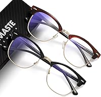 Vista 22 de Lentes de bloqueo de luz azul, vintage, medio marco, lente transparente UV, antifatiga ocular, gafas de juegos para computadora para mujeres