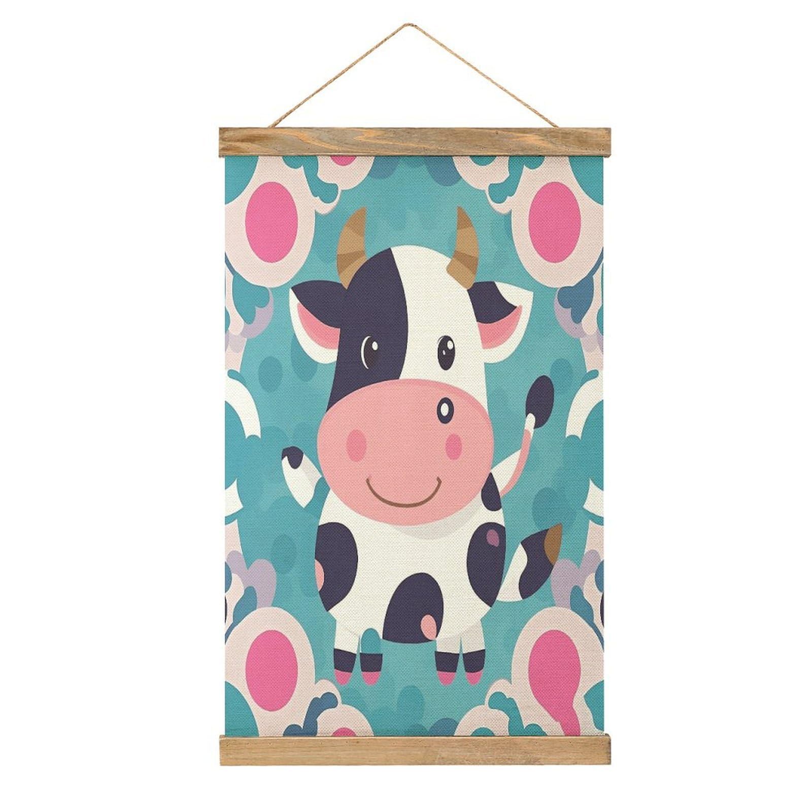 VstaDank Cute Cow Polka Dot Linen Hanging Painting Vintage Canvas Wall Art Poster Reading Nook Corner Decor Retro Wall Decor Prints for Library Reading Room Home 13.2 X 20.47 Inch
