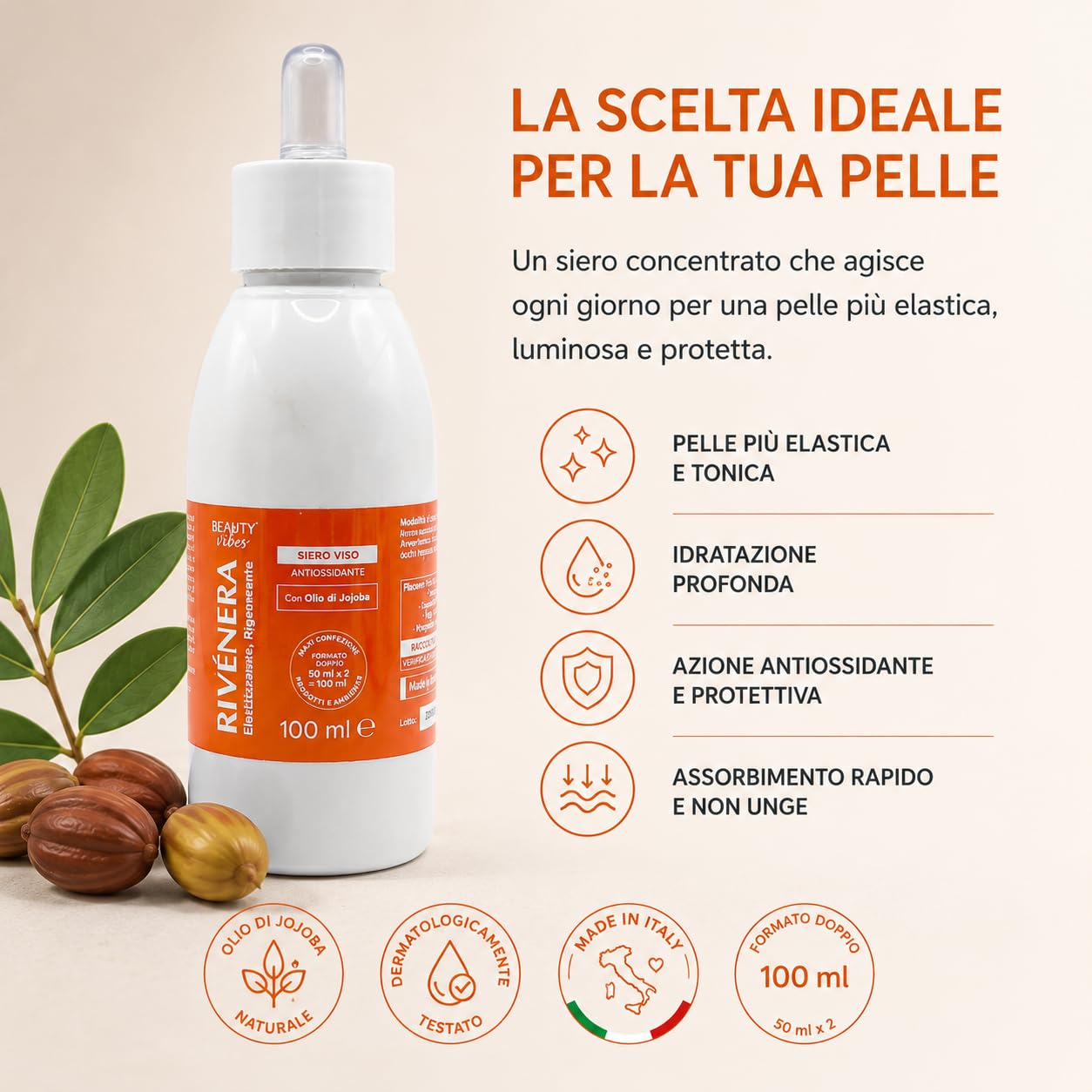 Rivenera serum do twarzy 150 ml – przeciwzmarszczkowy z kwasem hialuronowym i kolagenem – nawilżający, rozjaśniający, regenerujący do skóry dojrzałej (średnio)