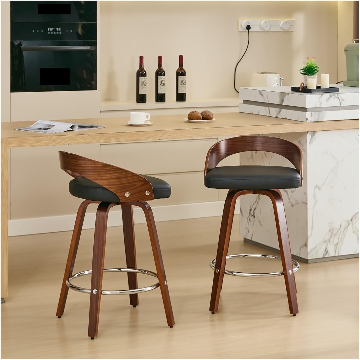 Bar Stools Set of 2, Swivel Bar Height Stools with Low Back, with Soft Cushion Seat, 25-Inch Seat Height,for The Kitchen