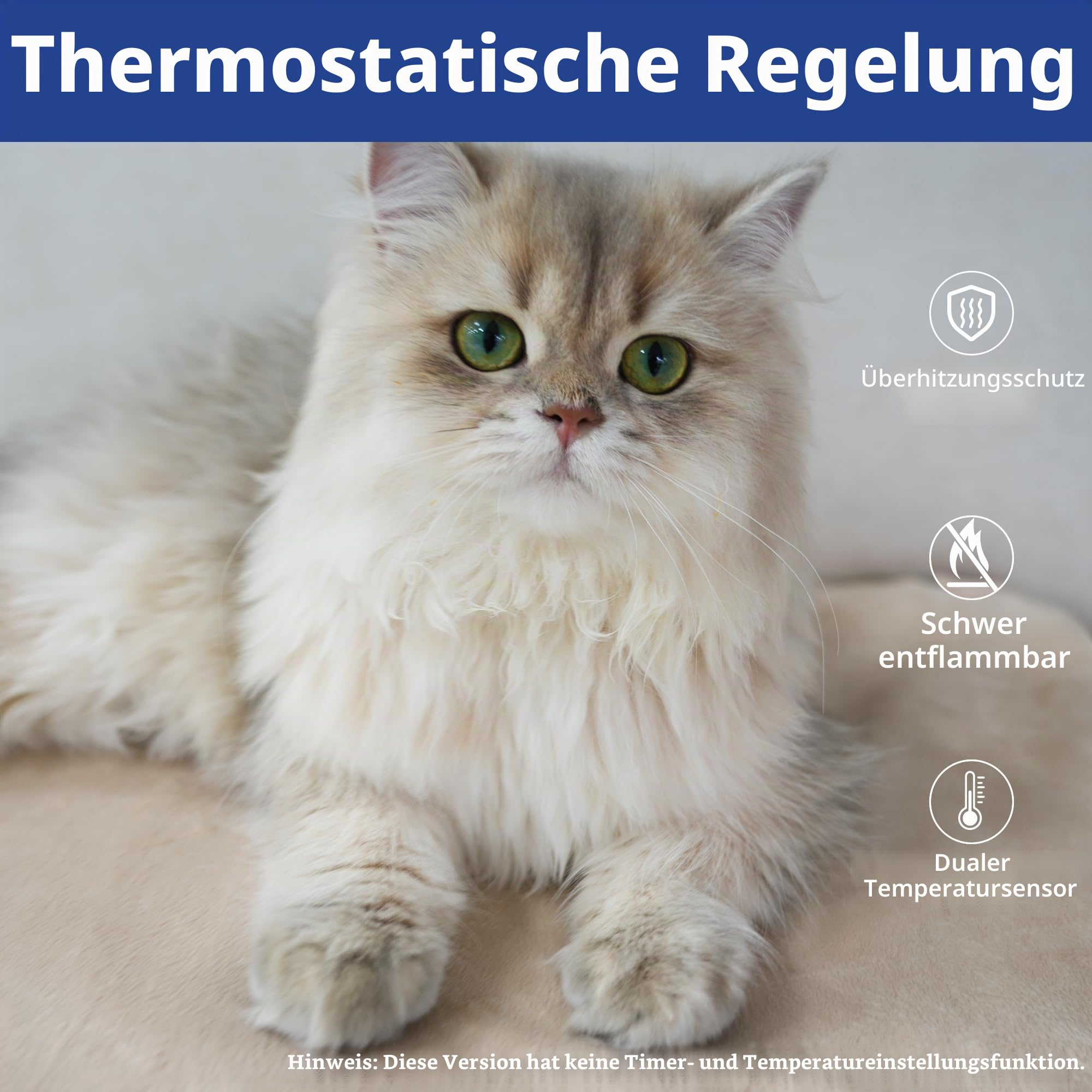 NICREW Haustier Heizkissen für Katze Hund 70 x 40 cm, Temperatur Einstellbar Elektrisches Heizkissen mit Anti-Bite-Schlauchwickel Kabel, Khaki, 75 W Max