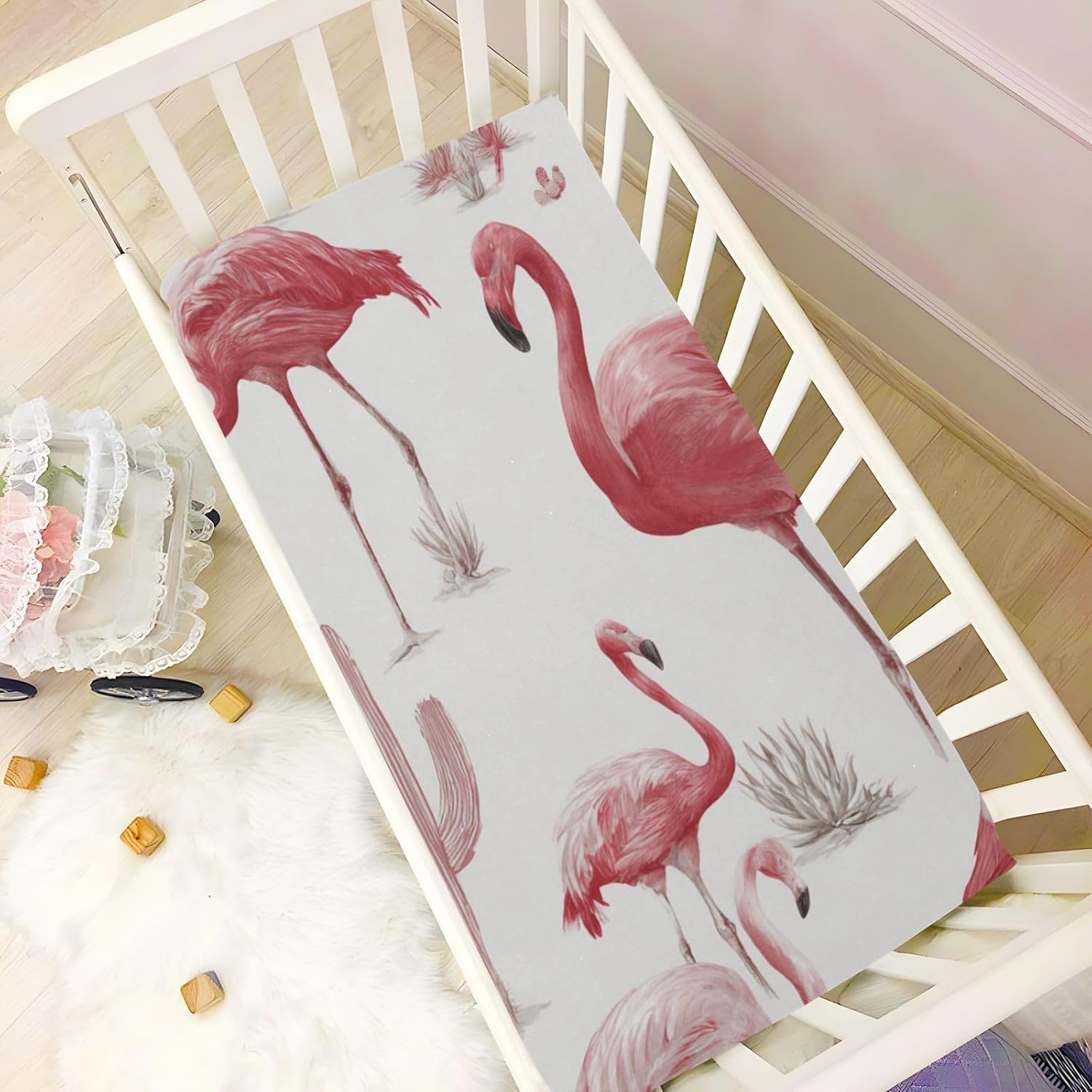 Crib Sheets Baby for Boys Girls Breathable Neutral Toddler Bed Sheets for Standard Size Toddler Mattress 39x27 Inch Pink Flamingos and Cacti