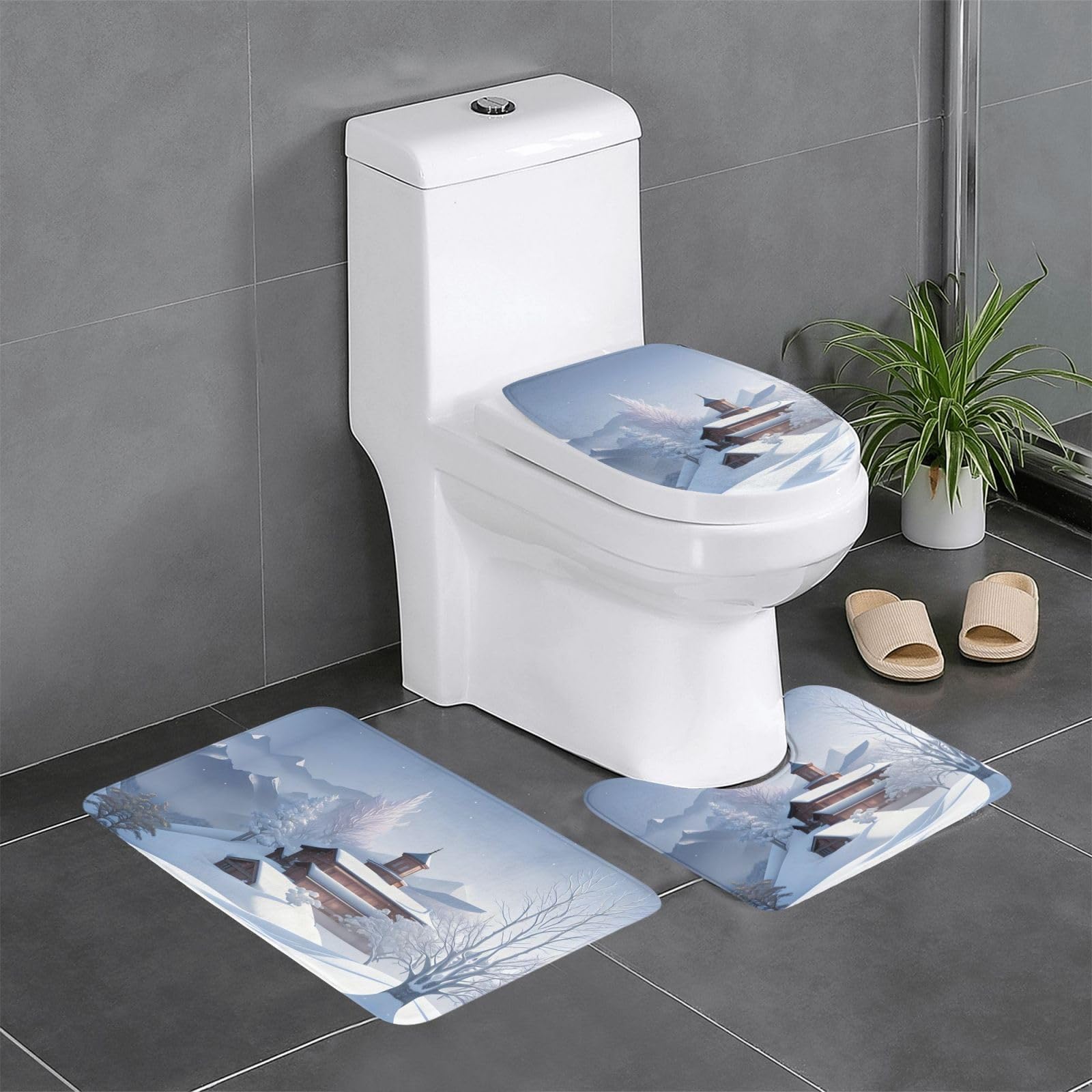 Tapis de salle de bain antidérapants pour une ambiance de chalet d'hiver de la douche aux WC