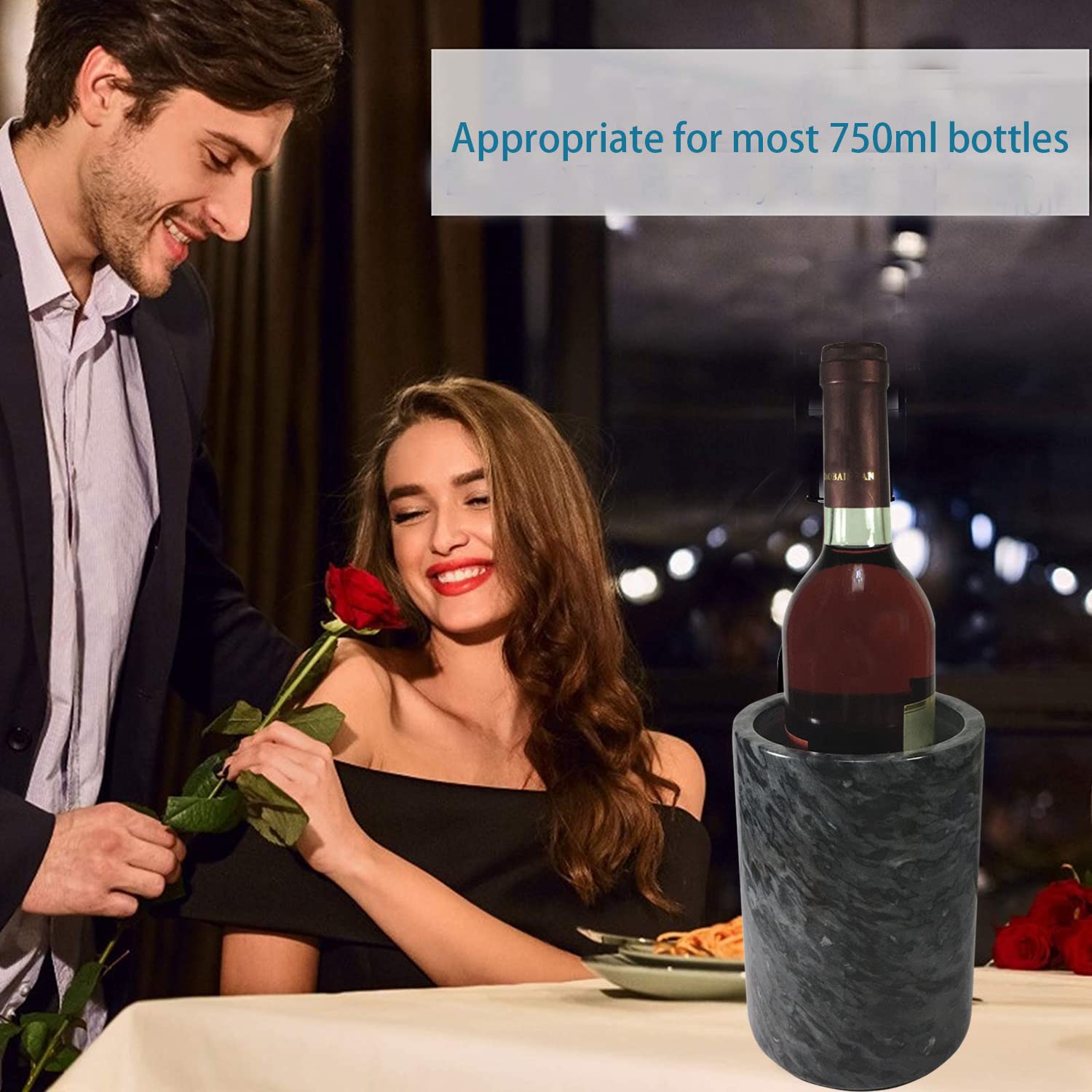 Marble Wine Cooler，Suitable for Wine Barrels or Champagne Cooler 750 ml Bottles, Ideal Gift for Wine Enthusiasts（black） — Amazon image 4