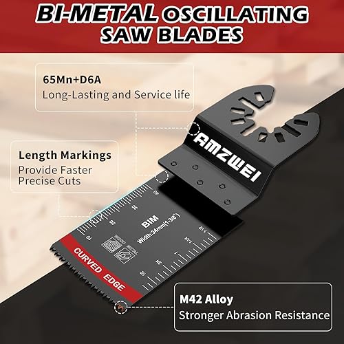 Miniatura 6 de 10 hojas de herramientas oscilantes bimetálicas, cuchillas multiherramienta de borde curvado de 1-38 pulgadas para madera con clavos, metal, madera,