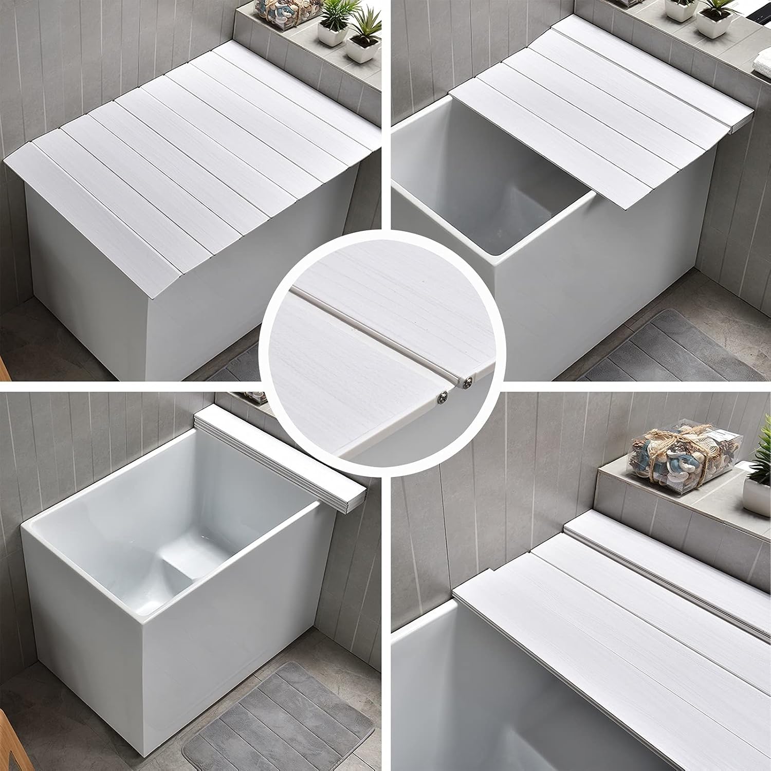 Folding Bathtub Cover Thicken Collapsible Insulation Cover Bracket Bathe Basin Multifunction Shelf Thickness 0.6cm Waterproof Strong Load (Color : White Size : 65x150cm) (White 75x110cm)
