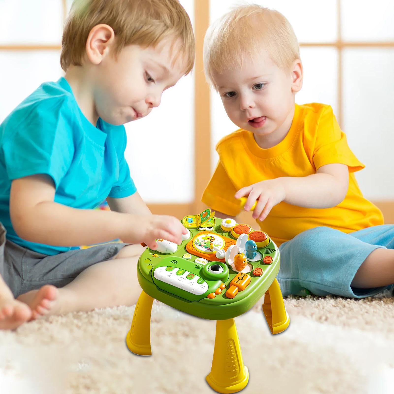 Tavolo attività per bambini, dinosauro centro di apprendimento con musica e luci, giocattolo per pianoforte, materiale ABS, giocattoli educativi gioco interattivo per ragazzi, ragazze dai 3 anni in su
