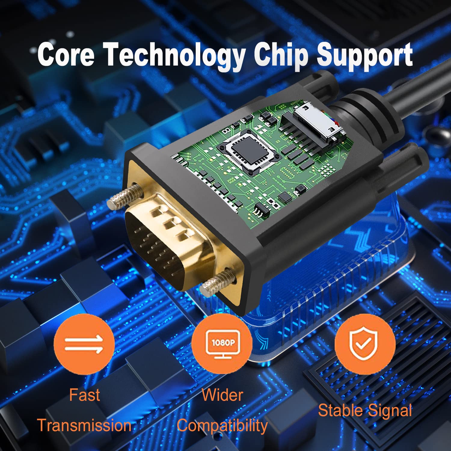Omivine Cavo 1080P da HDMI a VGA, trasmissione unidirezionale da HDMI (In) a VGA (Out), cavo compatibile con Raspberry Pi, Roku, computer, desktop, laptop, PC, monitor, proiettore, HDTV - 1M