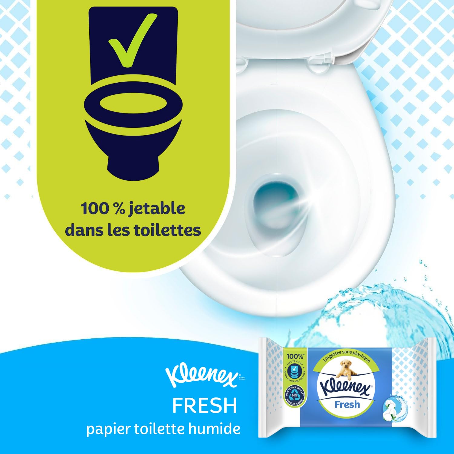 KLEENEX Papel higiénico Fresh Wet (12 paquetes de 42 hojas), desechable en el inodoro, 100% fibras naturales, sin plástico, sin fragancia, sin alcohol