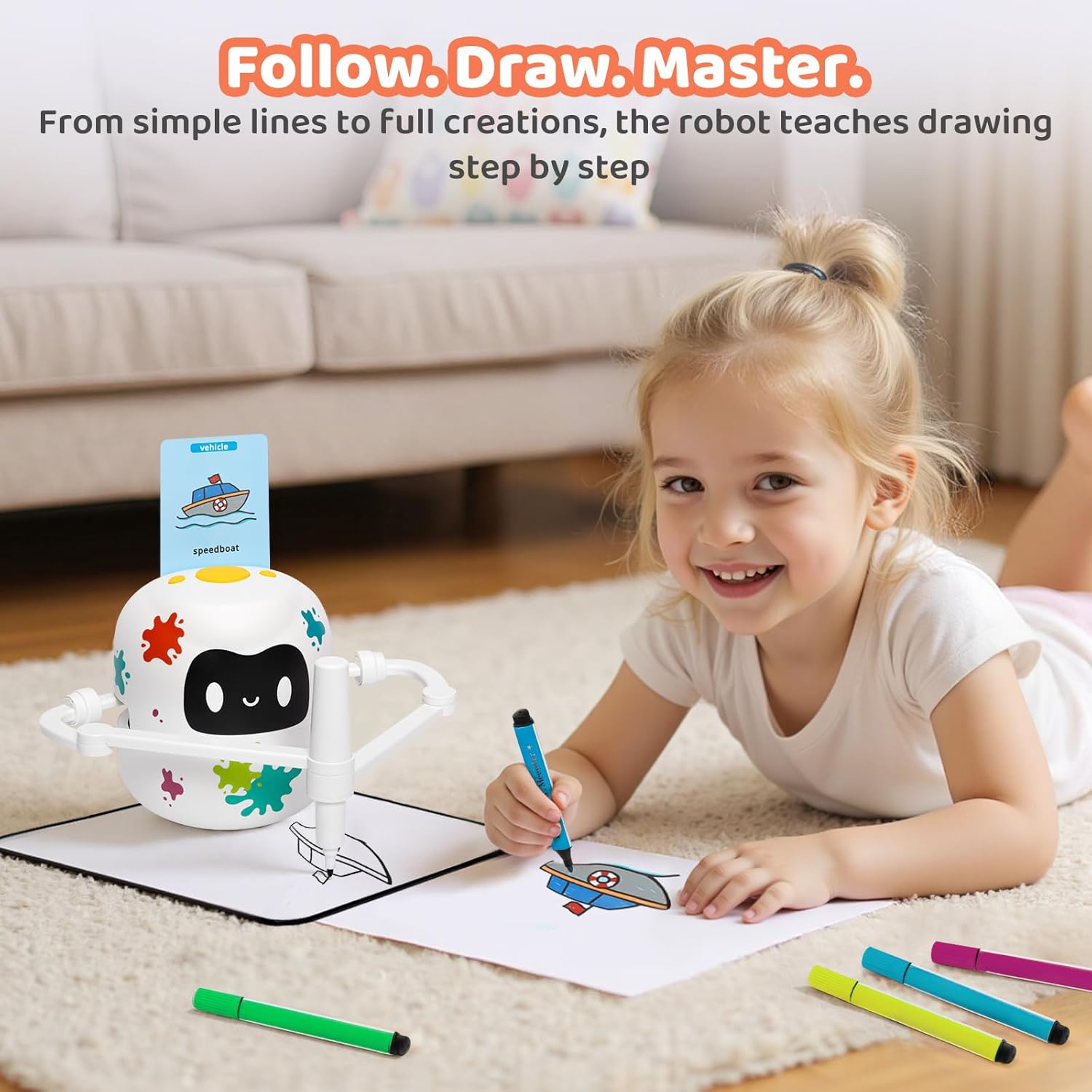 MeWaii Drawing Robot for Kids with 150 Cards, Smart Painting Robot Educational Machine/Learning Magic Robot for Kids, Includes Erasable Board & 12 Crayons, Birthday Gift Robot Toy for Boys Girls 8-12 - Image 2