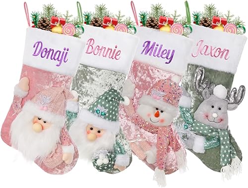 Miniatura 11 de Medias tejidas personalizadas de Navidad de 18 pulgadas con copos de nieve, nombre personalizado, medias de Navidad para colgar en la chimenea