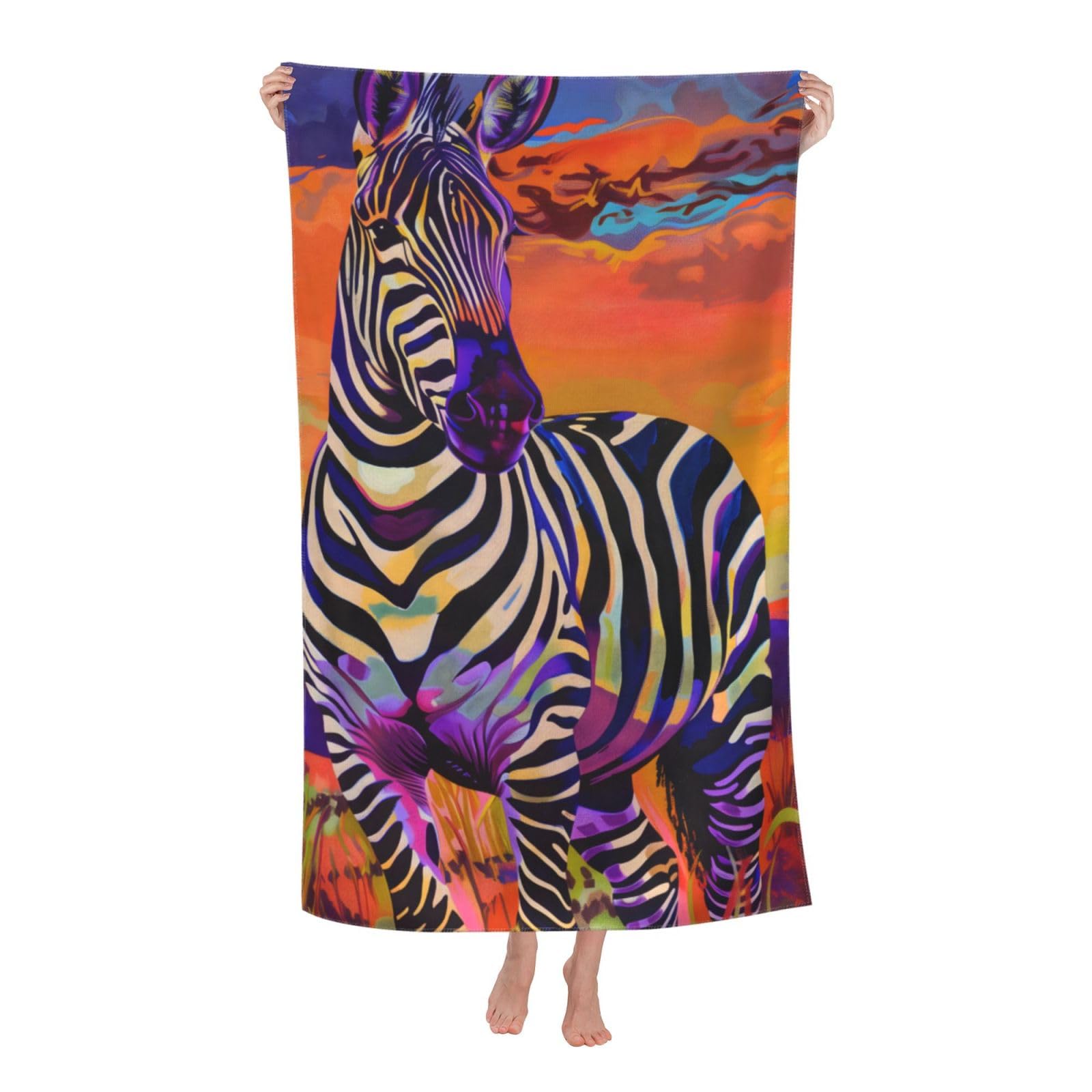 HLBSDM Sunset Zebra Beach Towel Microfiber Quick Dry Oversized Sand Proof Lightweight Bath Pool Colorful Towel for Women Adults Kids Soft Absorbent Towels for Swimming Travel Sports 32×52 in