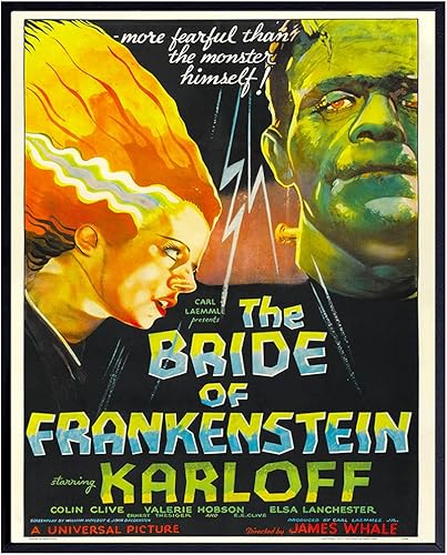 Bride of Frankenstein Horror Movie Poster - 8x10 Home Theater Decor - Frankenstein Decor - Scary Movie Wall Art - Hollywood Movie Photo - Bridal