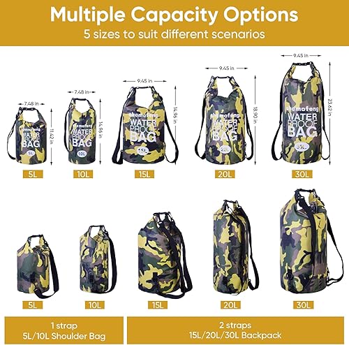 Miniatura 3 de Bolsa seca impermeable Combo de 5-30 litros con parte superior enrollable para kayak, barco, playa, camping, viajes, pesca, con funda para teléfono
