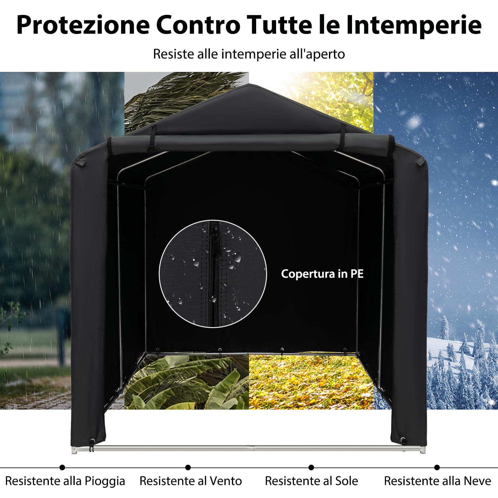 COSTWAY Capanno di Stoccaggio per Esterni, Garage Portatile per Biciclette, Motociclette, Attrezzi da Giardino, Carport per Bici con Porta a Rullo e Cerniera, 160 x 218 x 164 cm (Grigio Scuro)