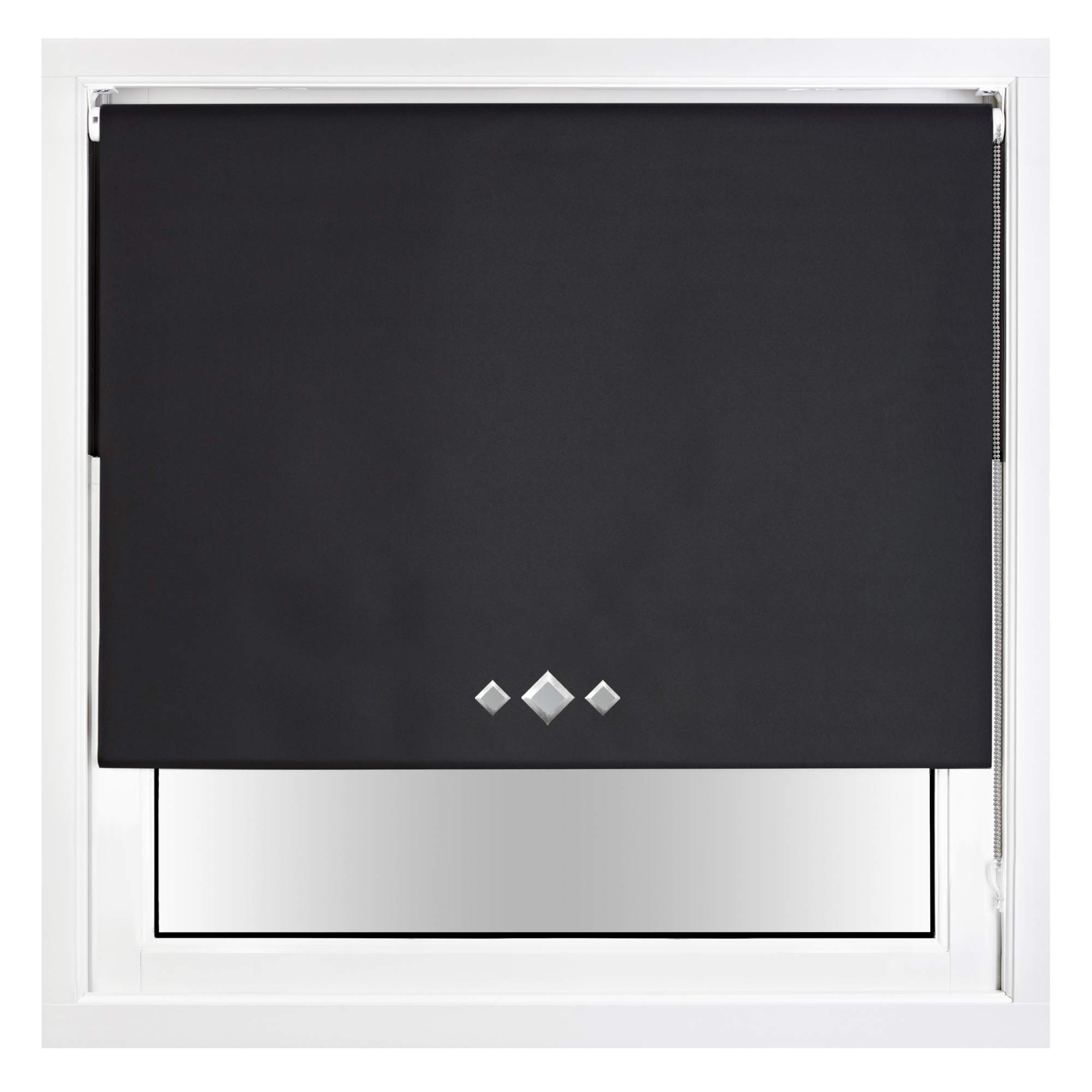 FURNISHED Blackout Roller Blind with Triple Diamond Eyelets & Metal Fittings Trimmable - Black, 100W x 165H cm