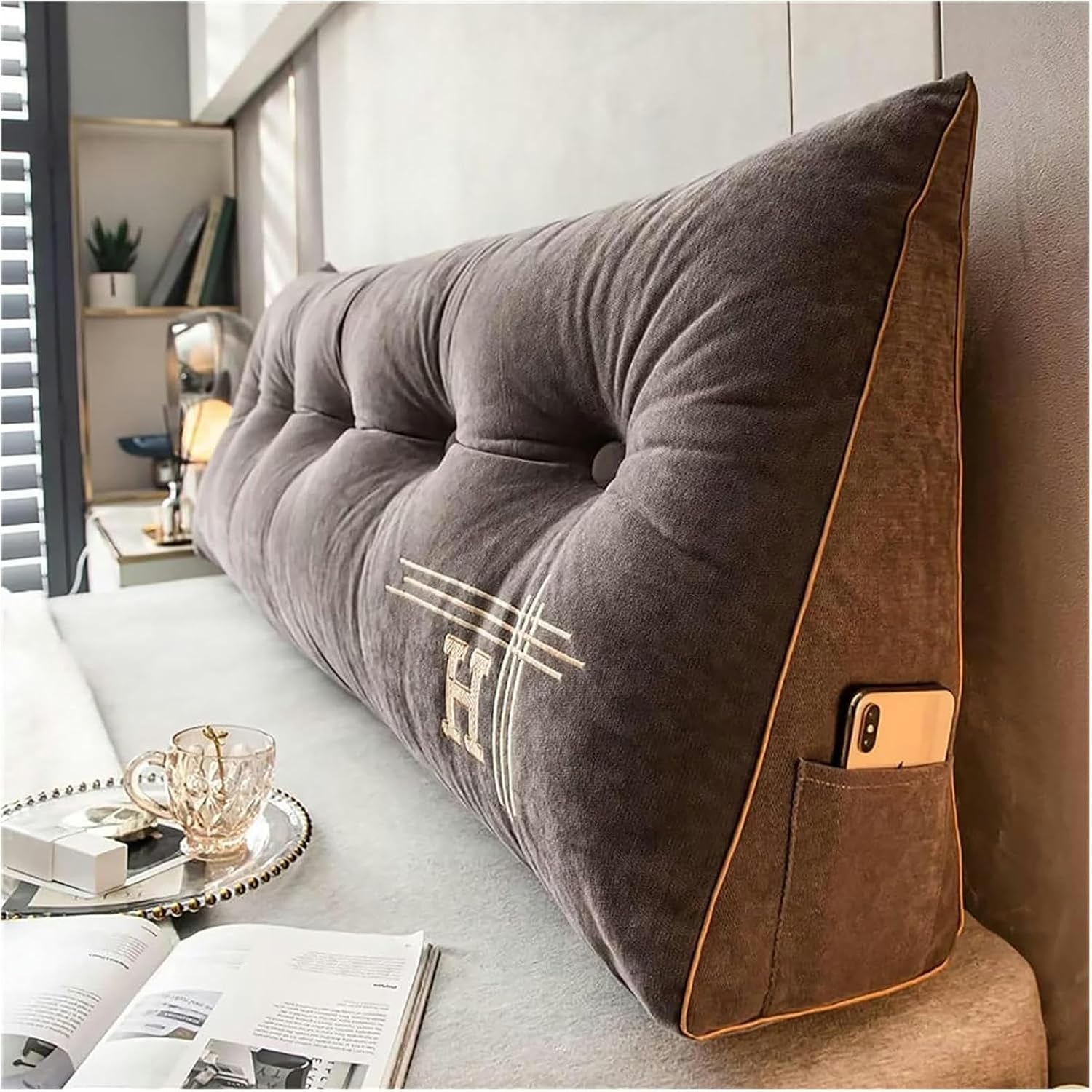 Large Headboard Wedge Pillow Bed Rest Reading Pillow Bolster Triangular Pillow for Sitting in Bed-Backrest Positioning Support Pillow Long Pillow for Daybed