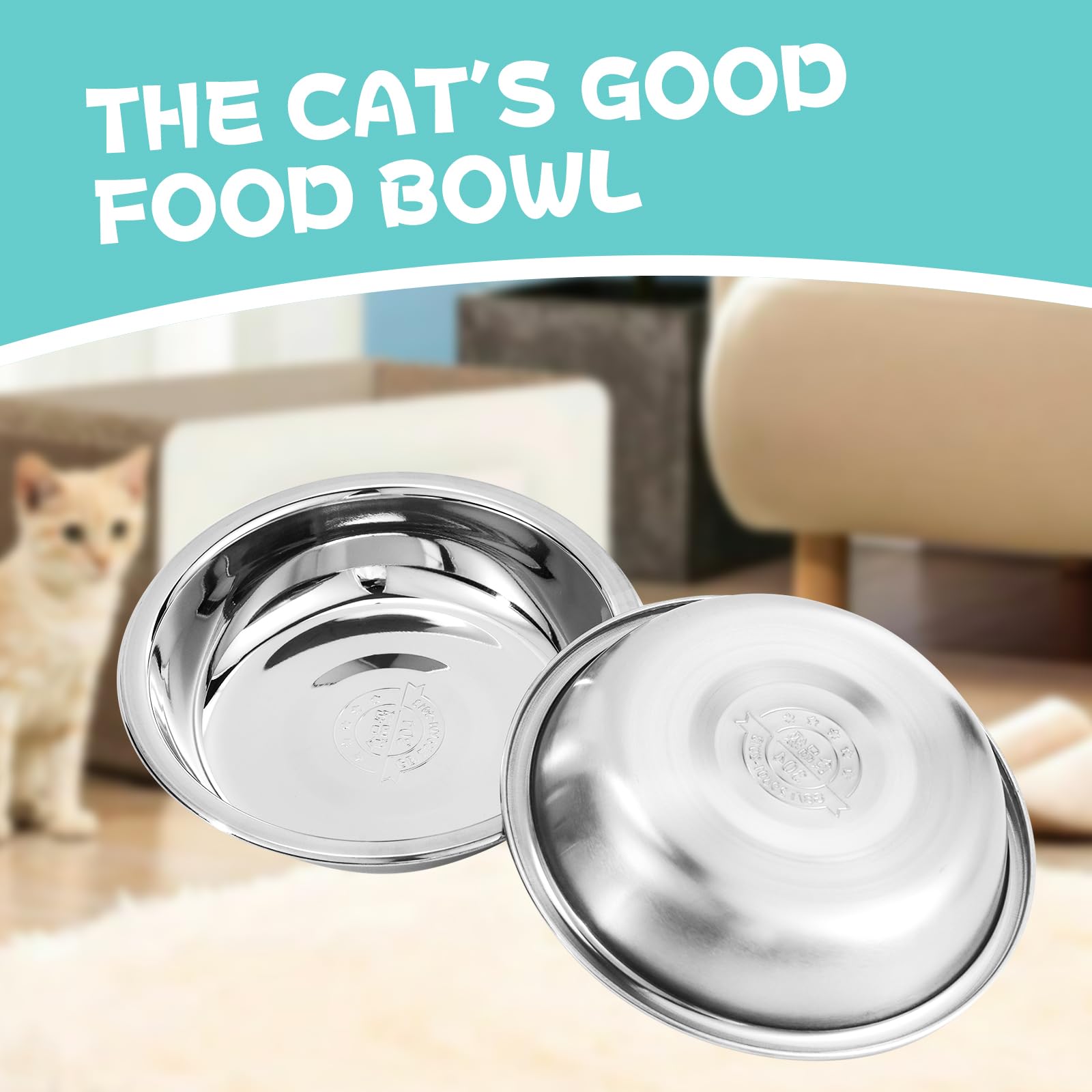 12 cuencos de acero inoxidable para gatos poco profundos para alimentos y fatiga, plato de agua básico de metal para mascotas, soporte elevado para gatos y perros pequeños (5.5 pulgadas de diámetro)
