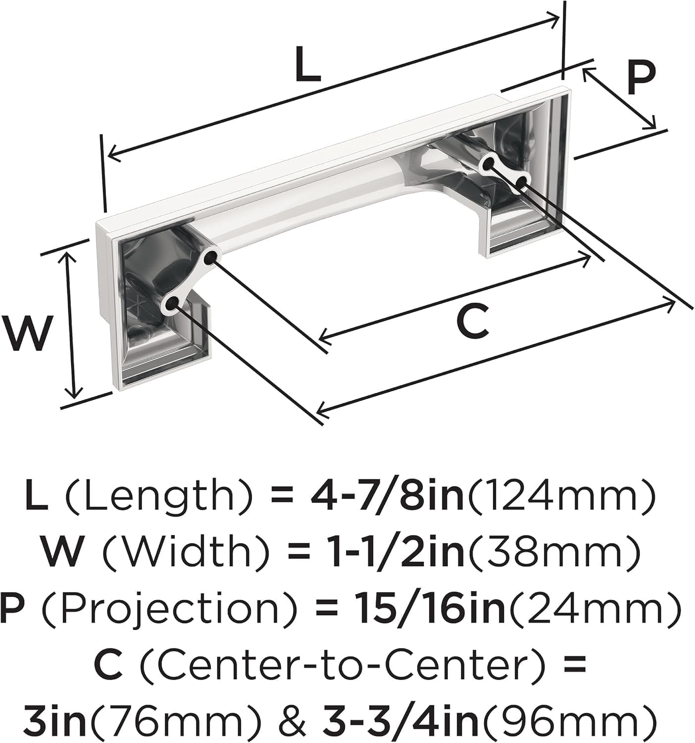 Amerock | Cabinet Cup Pull | Polished Chrome | 3 inch & 3-3/4 inch (76mm & 96 mm) Center to Center | Appoint | 1 Pack | Drawer Pull | Cabinet Handle | Cabinet Hardware