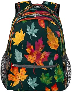 Mochilas para meninos e meninas, mochila colorida de folha de bordo para laptop, mochila escolar com vários bolsos, outono, outono, alça de ombro ajustável para viagens, caminhadas, acampamento, Multi, Medium