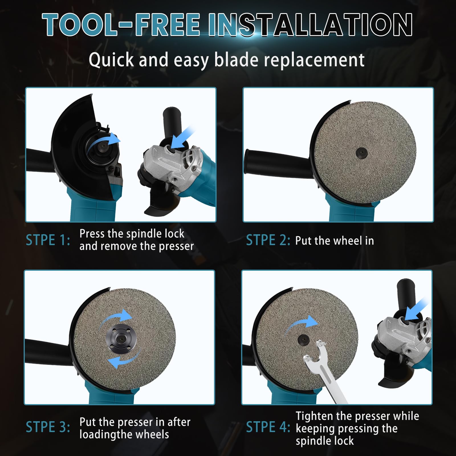 Amoladora angular de batería compatible con batería de litio Makita de 18 V, amoladora angular eléctrica sin escobillas con diámetro de disco de 125 mm, 3000-10000 rpm, para una separación y lijado