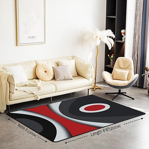 Miniatura 2 de jejeloiu Alfombra abstracta moderna de 5 x 7 pulgadas, rayas rojas, gris, negro y blanco, para dormitorio, sala de estar, alfombra acrílica gris