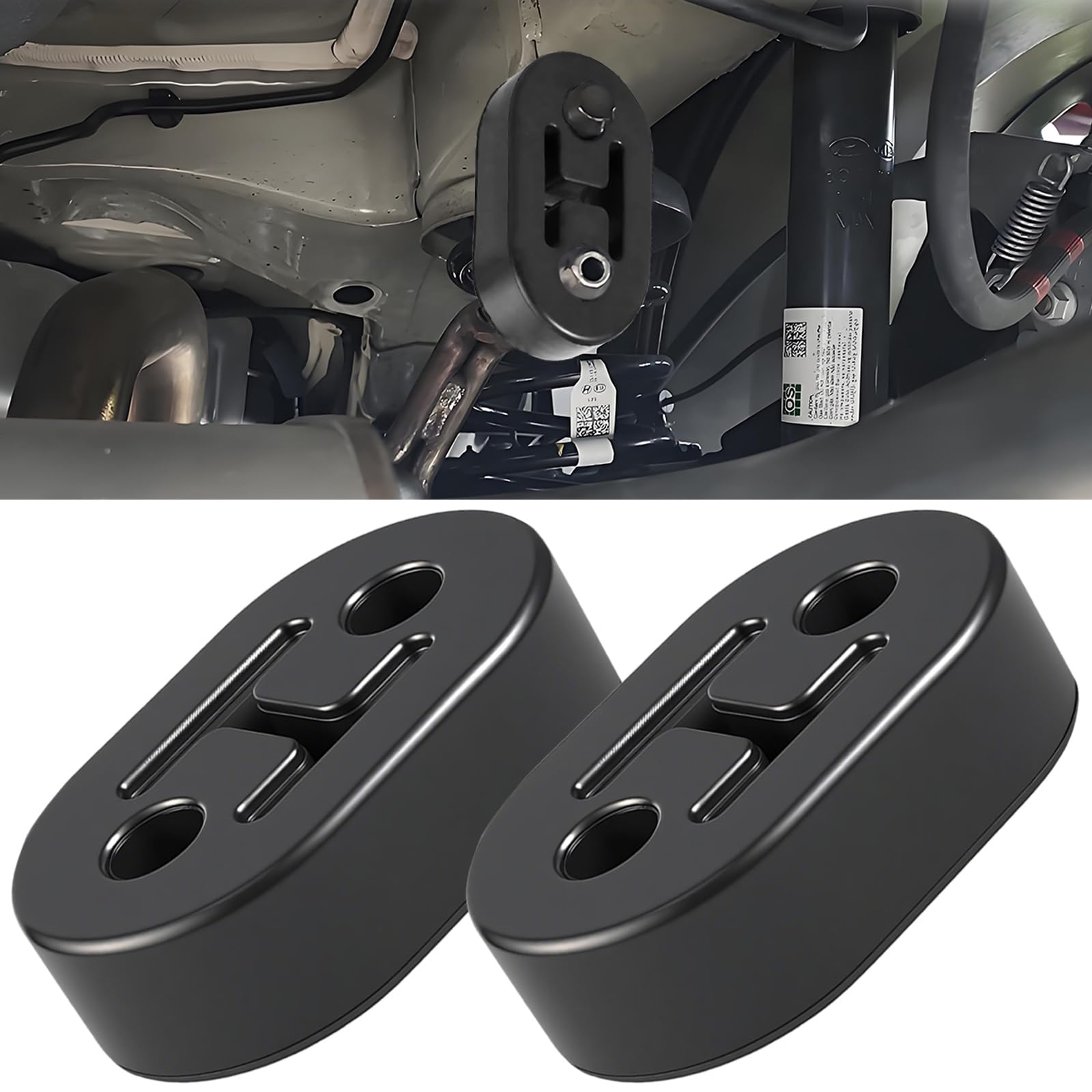 2PCS Exhaust Rubber Mounts,12mm 2 Hole Car Exhaust Hanger Bracket,Universal Muffler Support Support for Vehicle Exhaust System Protection (2PCS)