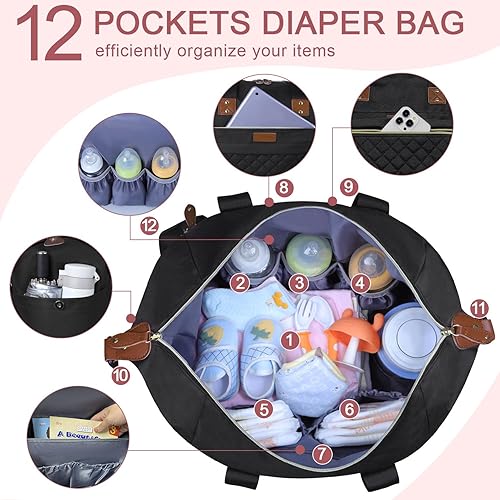 Miniatura 3 de Bolsa de pañales  Bolsas para pañales con funda para chupete, correas de hombro, clips para cochecito, bolsa grande impermeable para mamá y papá,