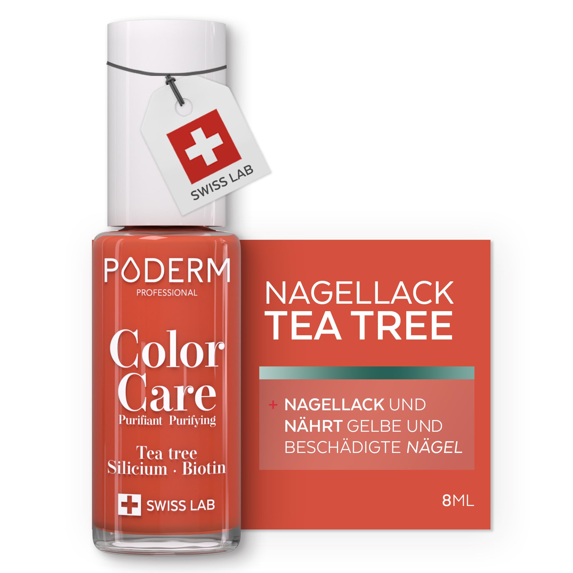 PODERM - TEEBAUM-NAGELLACK COLOR CARE Mango - verbessert das Aussehen für die gelbe oder brüchige Nägel - 2 IN 1 PFLEGE - Hergestellt in der Schweiz