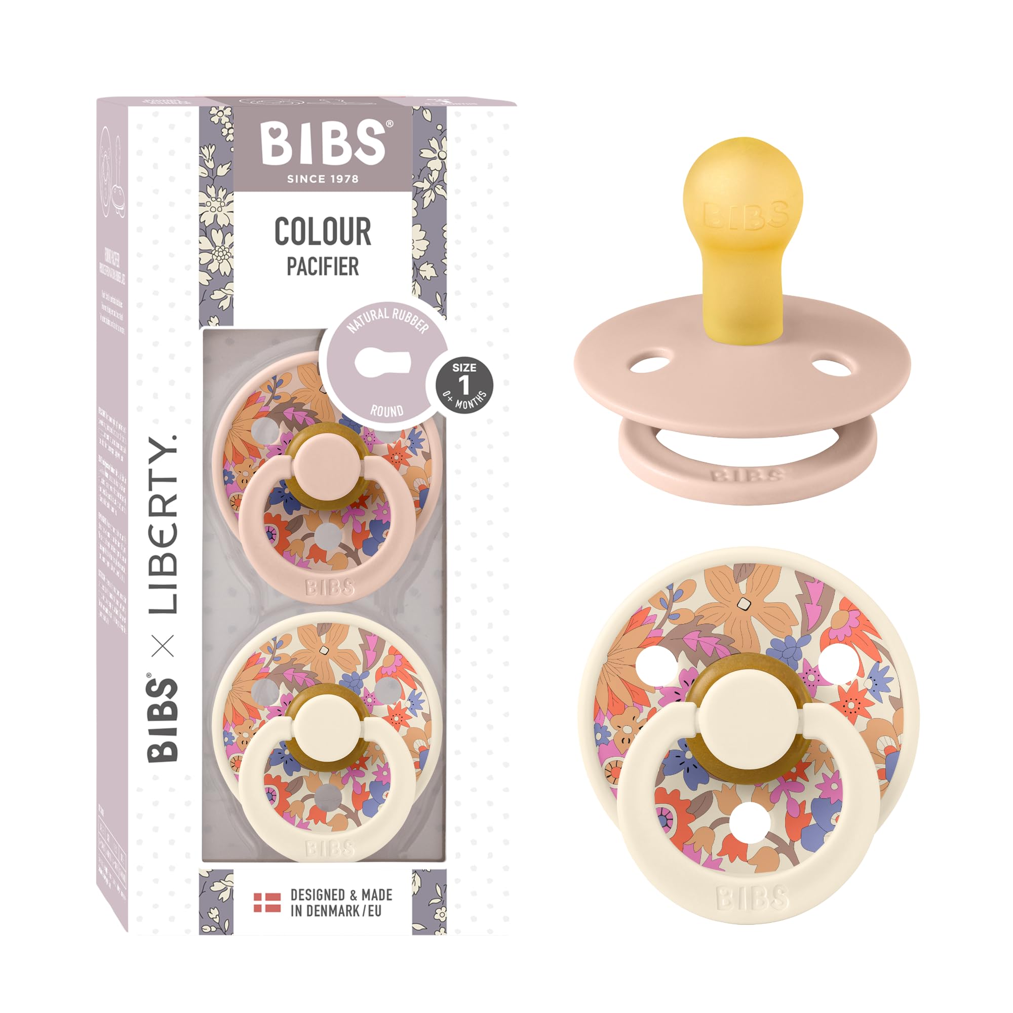 BIBS Liberty Dummies | 2 Colour Natural Rubber Latex Soothers | BPA Free Dummy | Round Nipple Pacifier | Designed & Made in Denmark | Strawberries and Cream Ivory Mix | Size 2 | 6+ Months — view 39