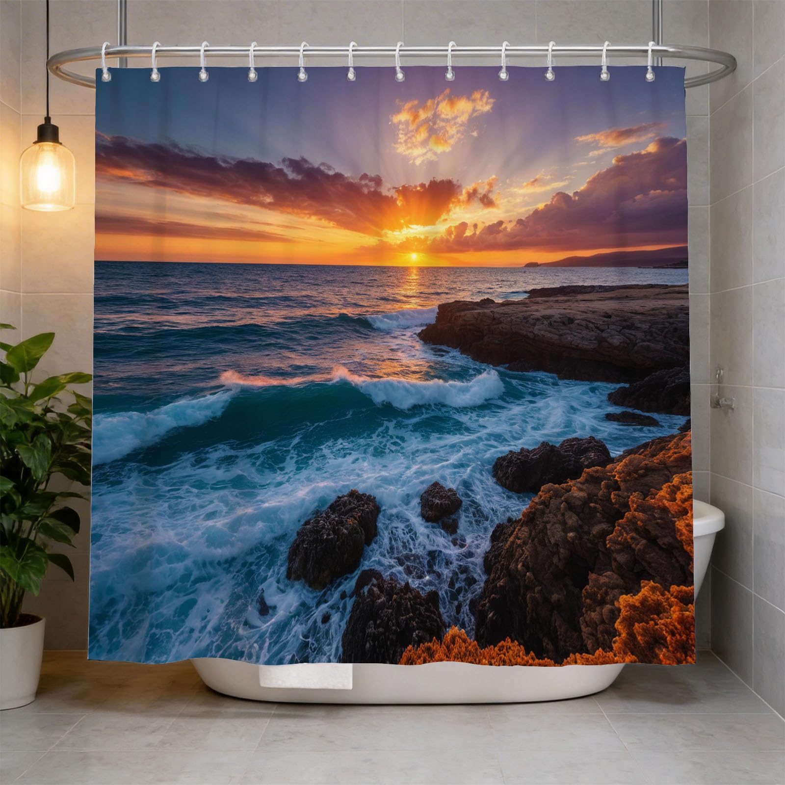 Hongduo 3D Seascape Shower Curtain for Stalls Bathtubs Ocean Marine Theme Bathroom Decor Shower Curtain Set Polyester Fabric Waterproof 200x200cm/79X79 Inch with Hooks
