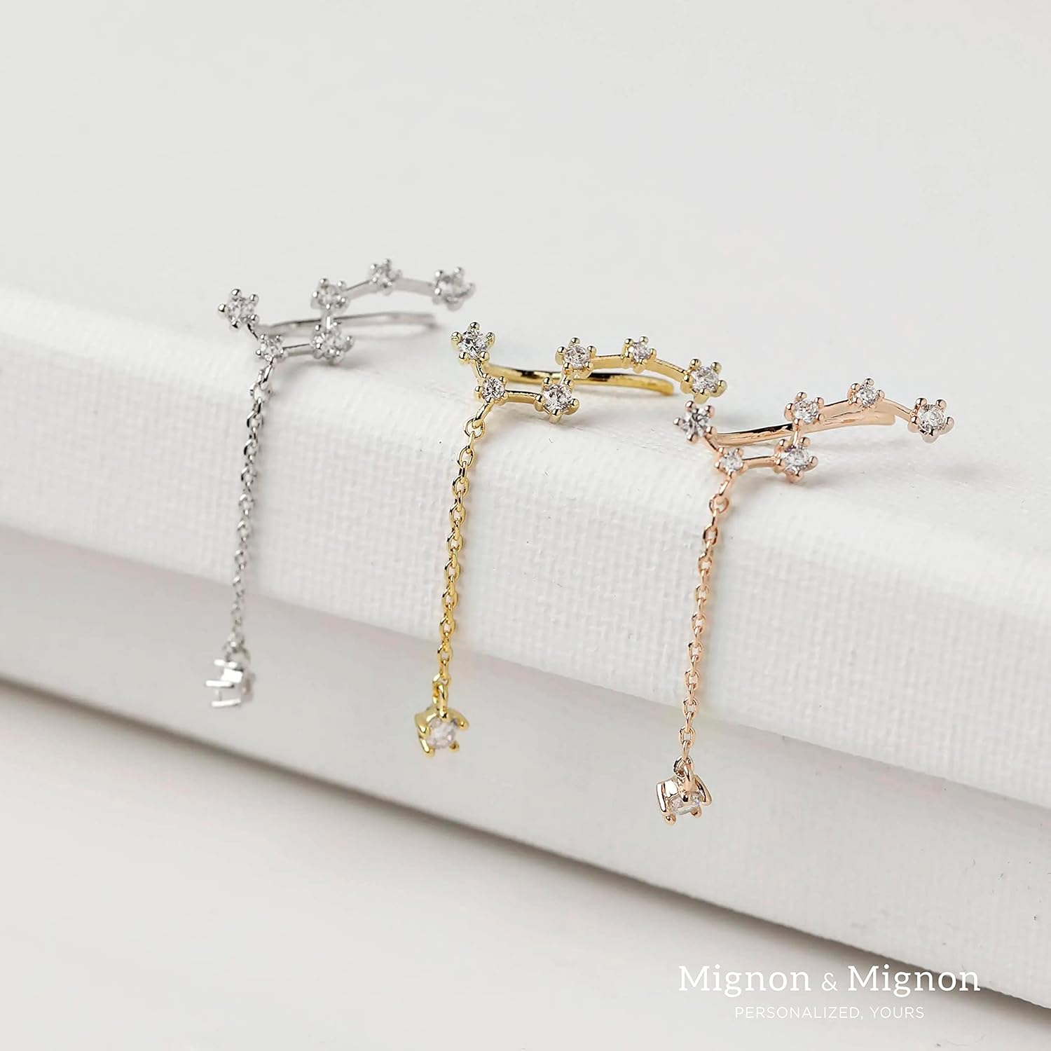 Cubic Zirconia Crystal Star Stud Ear Crawler Little Dipper Dangle Earrings in Gold Silver Rose Gold