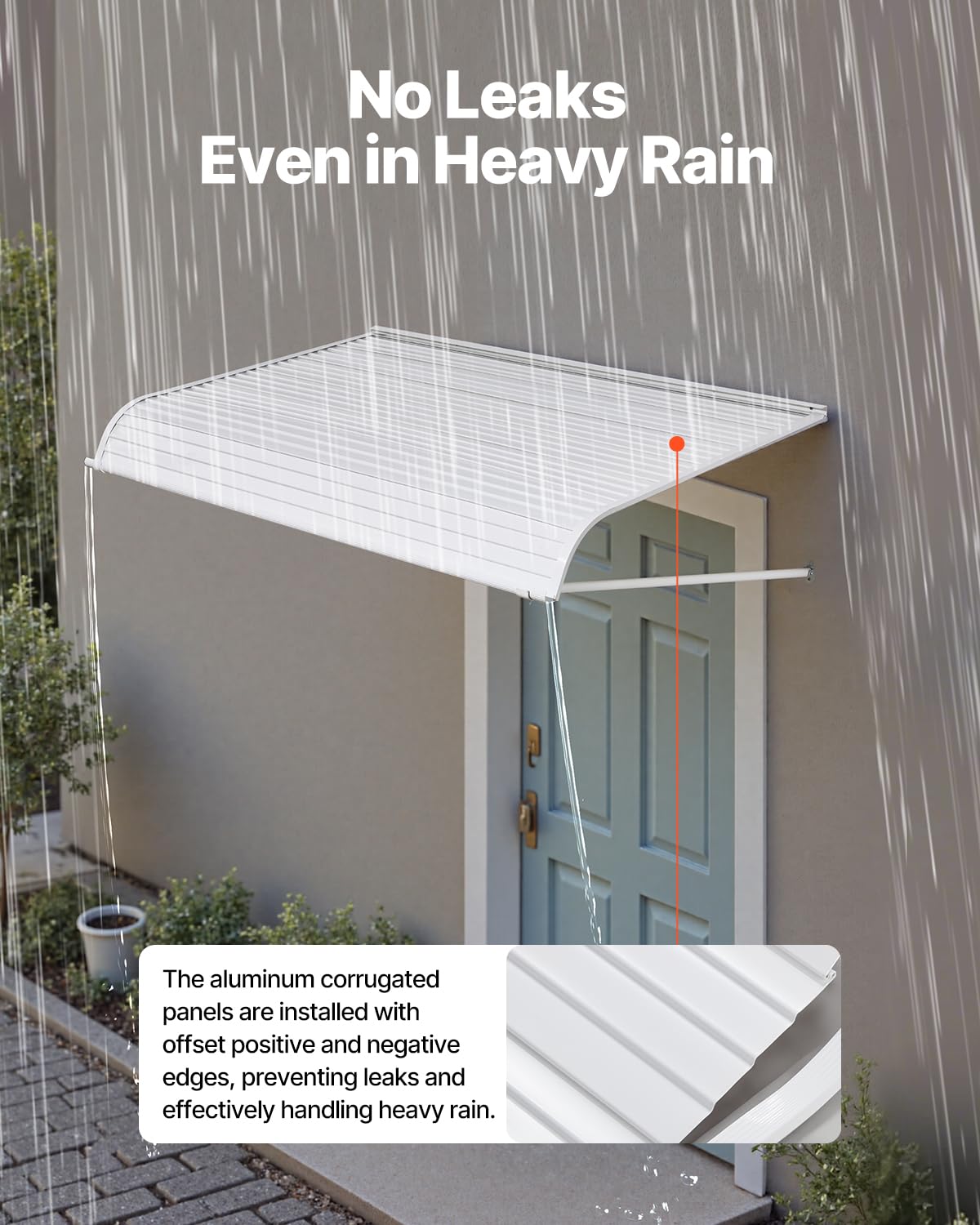 VEVOR Pensilina per Finestra Porta da 1524 x 1066 mm Tettoia per Porta Ingresso, Lega di Alluminio Antiruggine, Pensilina per Patio Esterno, per Protezione da Pioggia, Neve e Luce Solare