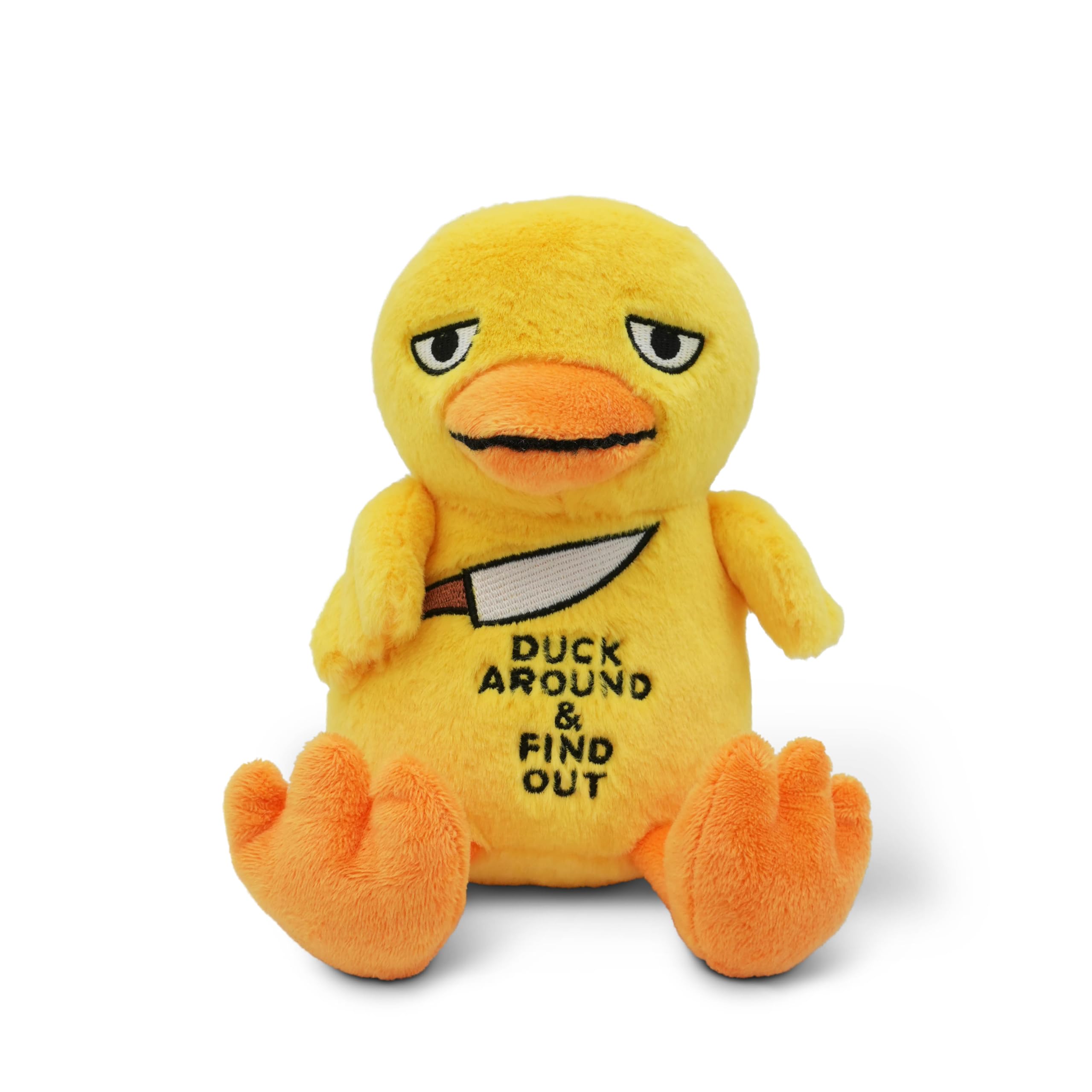 Punchkins Duck Around &amp; Find Out Plush Toy – Funny Duck Stuffed Animal with Knife Graphic, Novelty Gag Gift for Adults