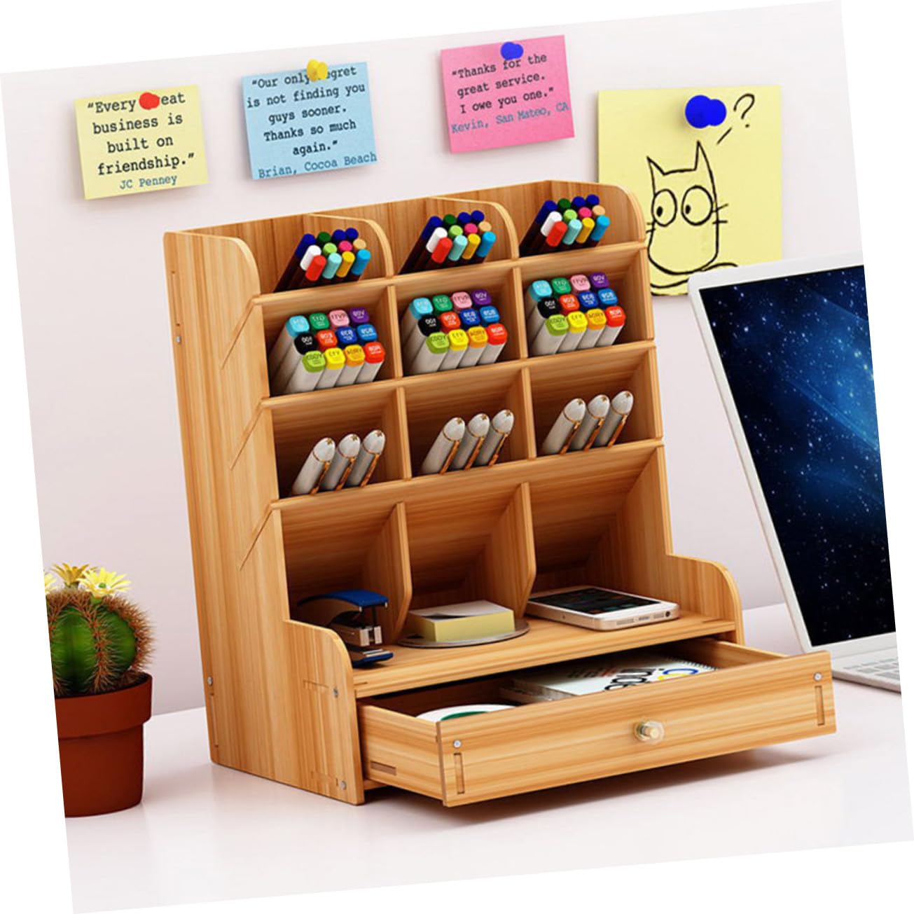 Didiseaon Portapenne in Legno Scomparti Multipli, Organizer da Scrivania | Ufficio e Casa, Capiente e Solido, Stile Moderno Creativo Vani Versatili per Accessori