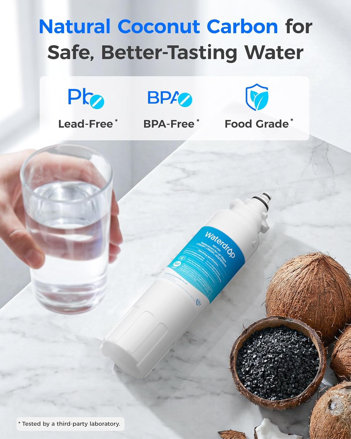 Waterdrop ADQ73613401 Refrigerator Water Filter, Replacement for LG® LT800P®, ADQ73613408, ADQ75795104, ADQ73613402, Kenmore 9490, 46-9490, LSXS26326S, LMXC23746S, LSXS26366S, WD-F20, Pack of 4