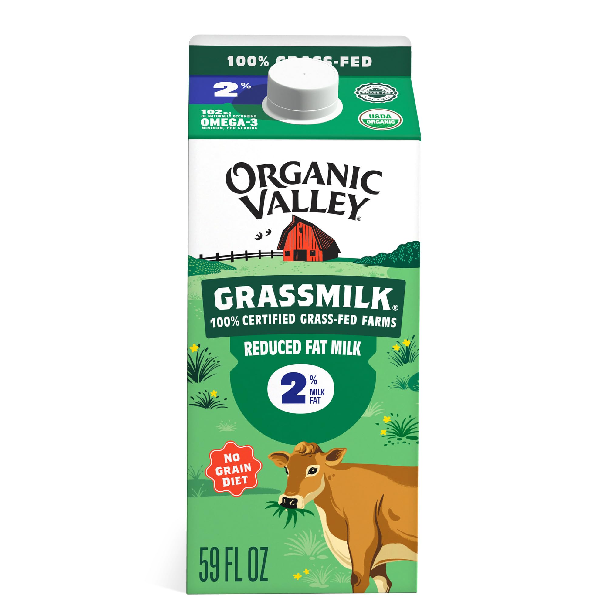 Organic Valley Grassmilk 100% Grass Fed 2% Reduced Fat Milk, Organic, 59 fl oz
