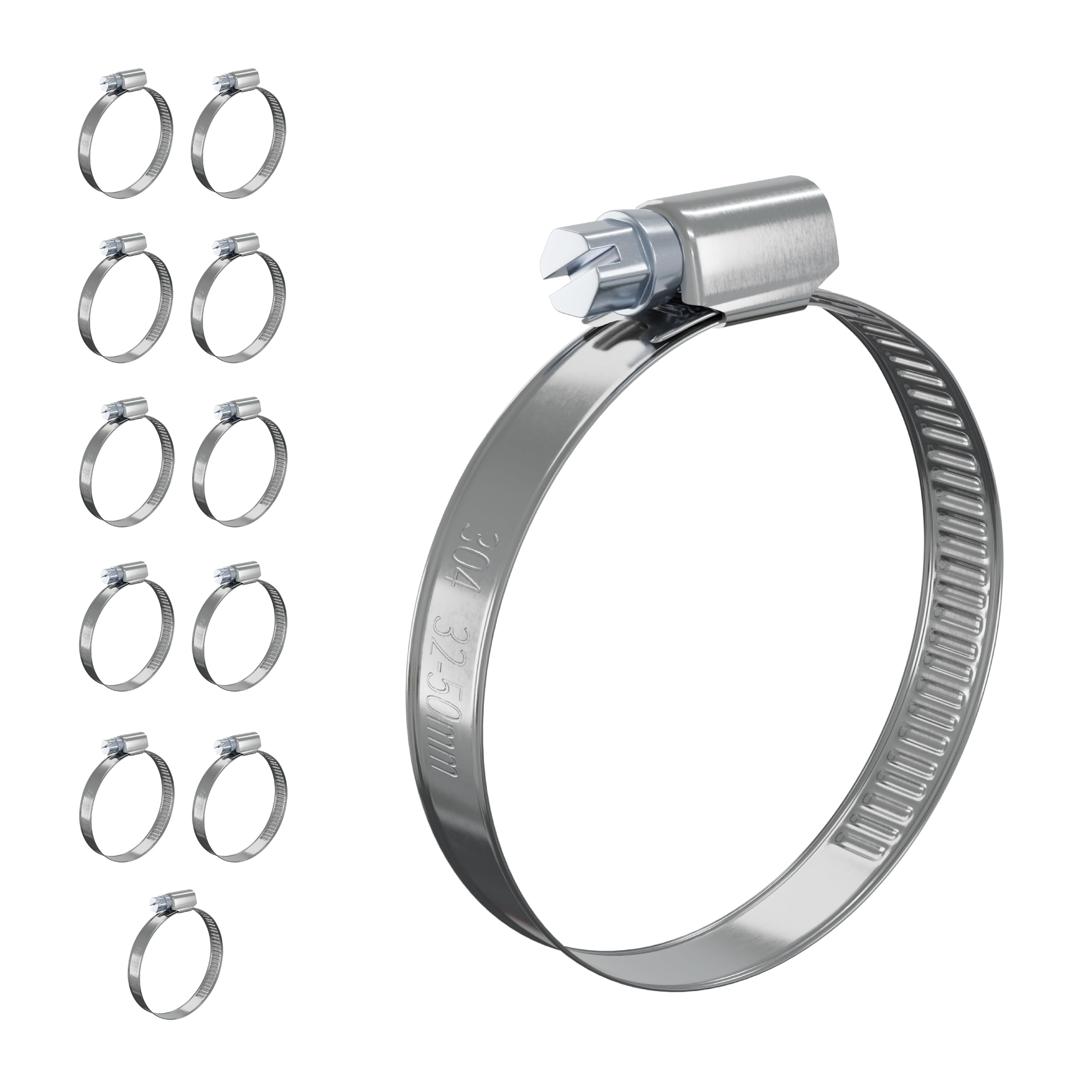 12 PcsHose Clips Adjustable Jubilee Clips 32-50mm, 304 Stainless Steel Hose Clamps, Assorted Worm Drive Pipe Clip Clamps for Exhaust Hoses Gas Water Pipes Fuel Line Garden Connections(32-50mm)