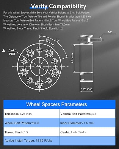 Miniatura 4 de ECCPP 2 espaciadores de rueda de color negro de 1.25 pulgadas de ancho, se ajusta a Lincoln Aviator, Ford, Mustang Ranger, Mercury Mountaineer, 4