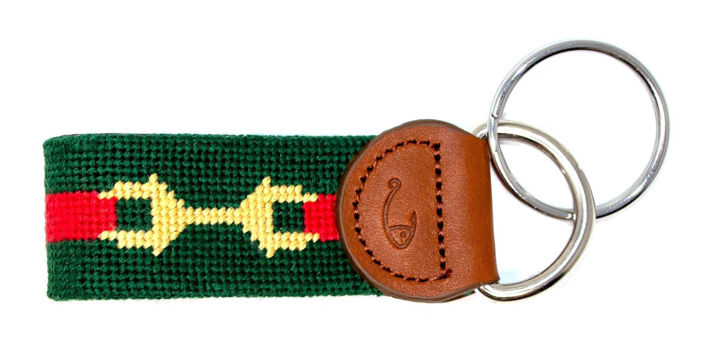 Huck Venture Leather Hand-Stitched Needlepoint Key Fob or Key Chain